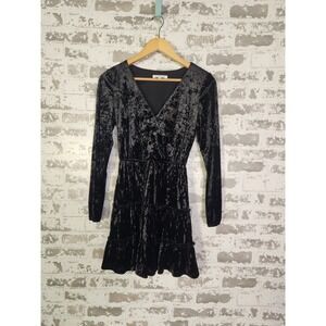 Black Crushed Velvet Tiered Mini Dress Size XS Glamour Boho Witchy Goth Romantic